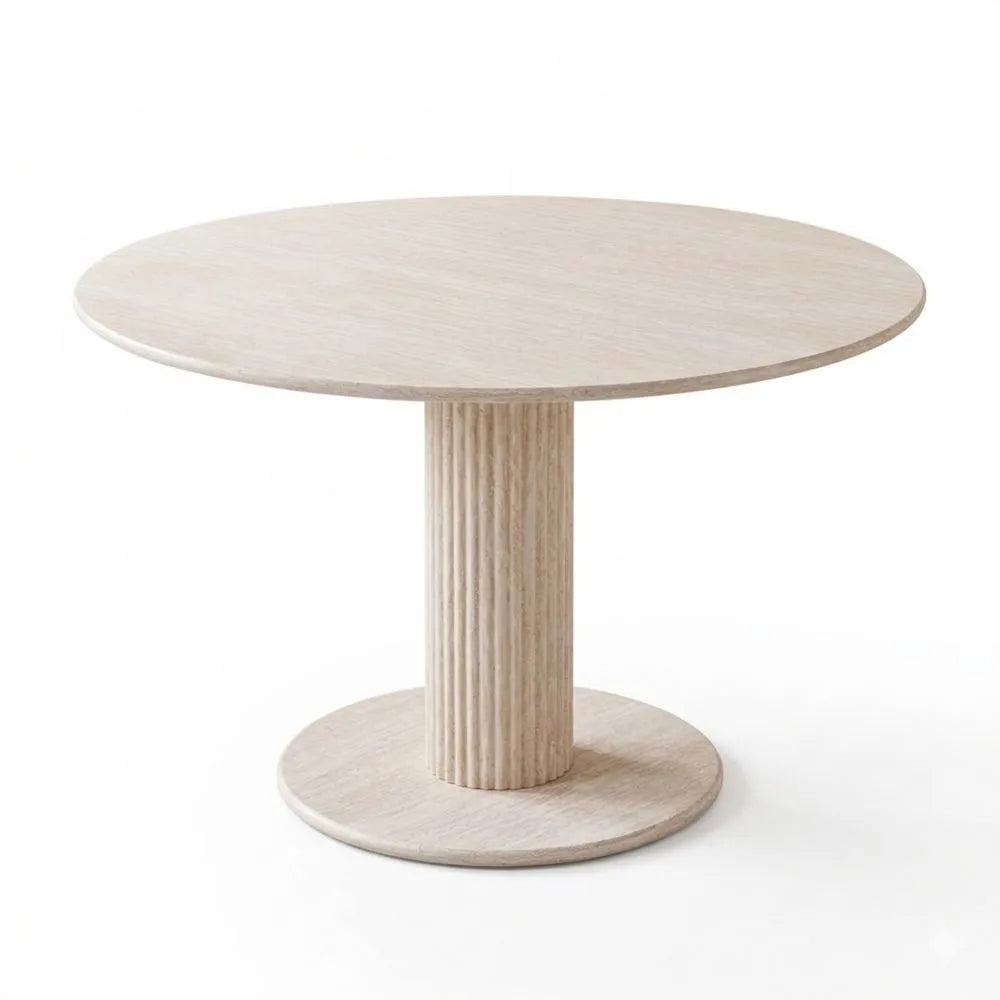 Runder Esstisch in Marmoroptik, Modernes Design für Wohn- und Esszimmer, 115 x 115 x 75 cm, Gelber Travertin