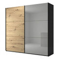 Großer Schwebetürenschrank mit Spiegel, Eichenholzdekor, 270 cm