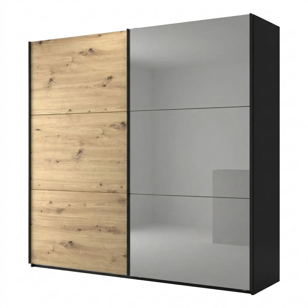 Großer Schwebetürenschrank mit Spiegel, Eichenholzdekor, 270 cm